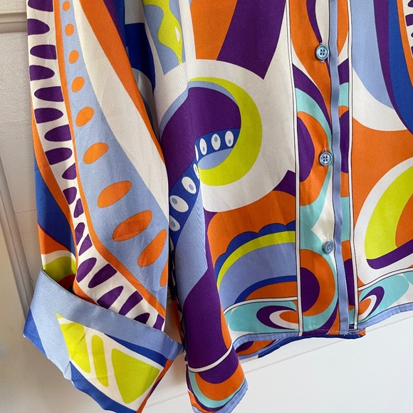 Zara Button Down Blouse Top Long Sleeve Geometric Pucci Print Size XS - Picture 5 of 7